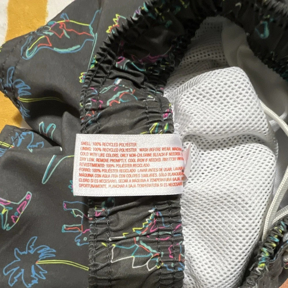 Cat & Jack Boys Swim Shorts 5T Black Dinosaur Print Lined Elastic Drawstring